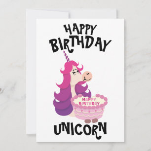 Happy Birthday Unicorn Roze Paarse simpel Feestdagenkaart