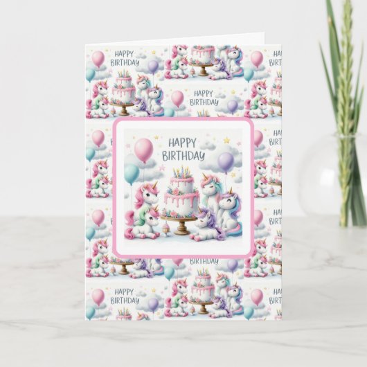Happy Birthday Unicorn Themed Kaart (Voorkant)