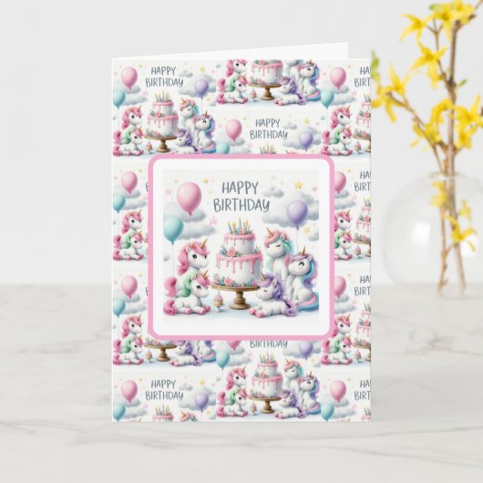 Happy Birthday Unicorn Themed Kaart (Gele Bloem)