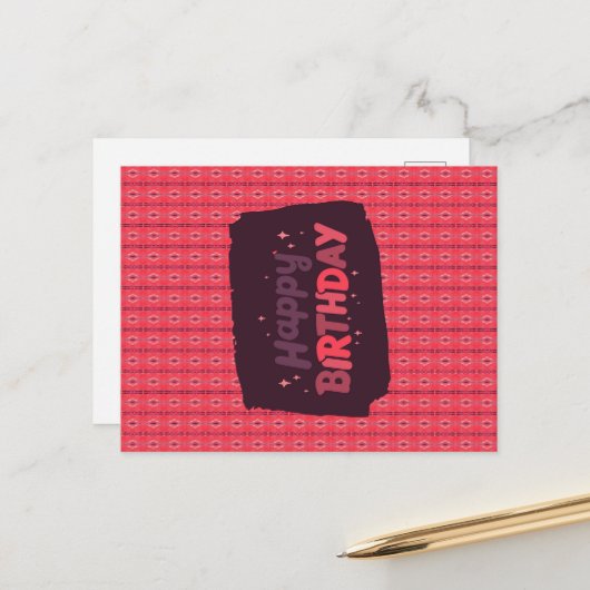 Happy Birthday Vertical Stringeing Ornamenten Roze Briefkaart (Voorkant / Achterkant in situ)