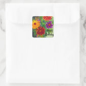 Happy Birthday Vibrant Colorful Spring Flowers Vierkante Sticker (Tas)