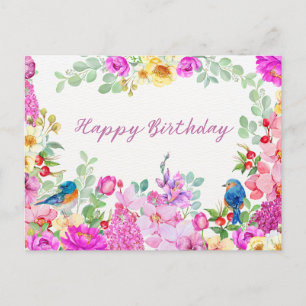 Happy Birthday Vibrant Waterverf Flowers Briefkaart