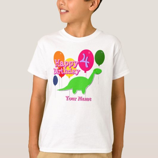 Happy Birthday Vier jaar ballon Dinosaurs TShirt (Voorkant)
