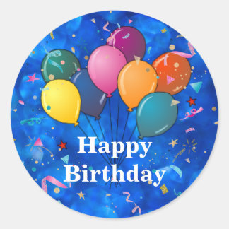"Happy Birthday," viering ballonnen, Confetti, Ronde Sticker
