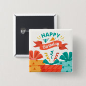 Happy Birthday Vierkante Button 5,1 Cm (Voorkant /achterkant)