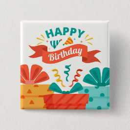 Happy Birthday Vierkante Button 5,1 Cm