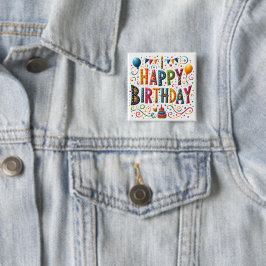 Happy Birthday Vierkante Button 5,1 Cm