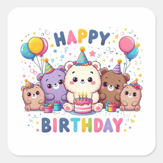 Happy Birthday Vierkante Sticker (Voorkant)