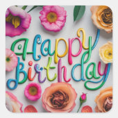 Happy Birthday Vierkante Sticker (Voorkant)