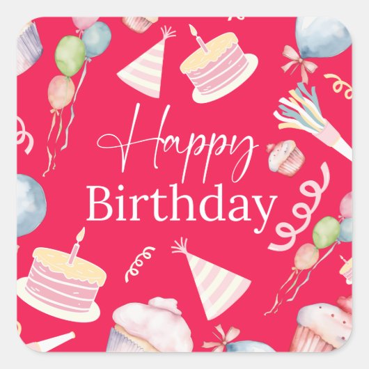 Happy Birthday Vierkante Sticker (Voorkant)