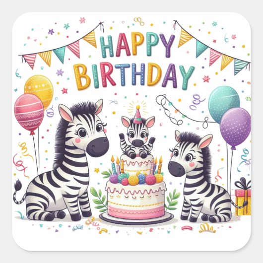 Happy Birthday Vierkante Sticker (Voorkant)