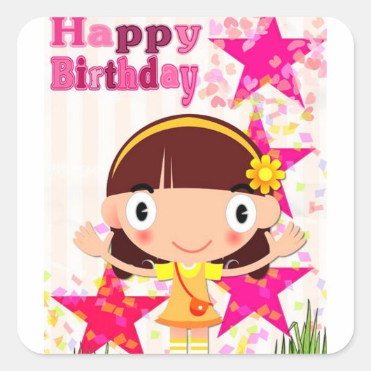 Happy Birthday Vierkante Sticker (Voorkant)