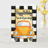 Happy Birthday Vintage-auto Kaart (Gele Bloem)