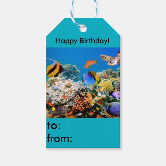 Happy Birthday vis aquarium cadeau label Cadeaulabel (Voorkant)