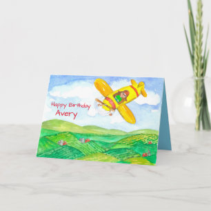 Happy Birthday Vliegtuig Custom Name Kaart