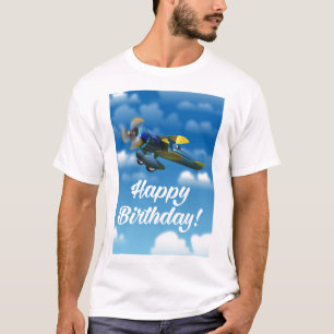 Happy Birthday  vliegtuig in een blauwe lucht T-shirt