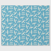 Happy Birthday Vliegtuig Retro Patroon Naam Blauw Cadeaupapier (Vlak)