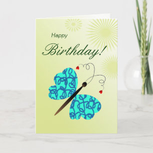 Happy Birthday vlinder met mooie florale sterren Kaart