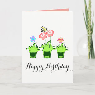 "Happy Birthday" Vloeiende Planten met bijenkaart Kaart