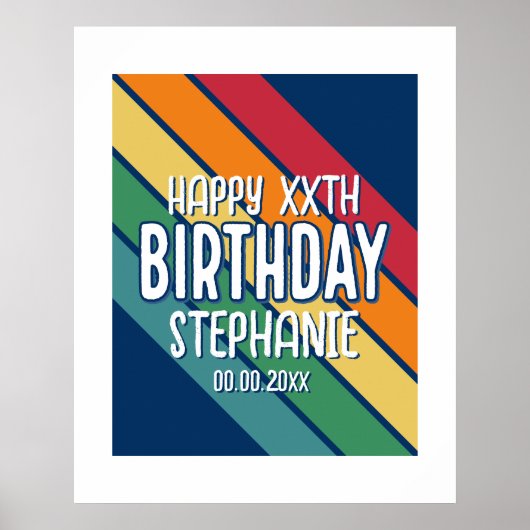 Happy Birthday - Voeg jaar en naam toe met strepen Poster (Voorkant)