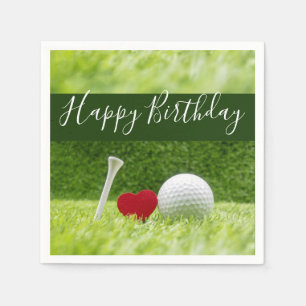 Happy Birthday voor golfer met liefde en golfbal Servet