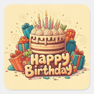Happy Birthday voor kinderen - Kleurrijke Cadeaus  Vierkante Sticker