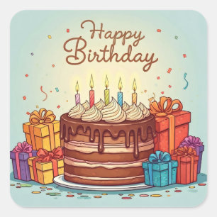 Happy Birthday voor kinderen - Kleurrijke Cadeaus  Vierkante Sticker