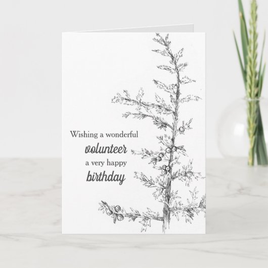 Happy Birthday Vrijwilliger Juniper Tree Branch Kaart (Voorkant)