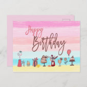 Happy Birthday Vrouwelijke Pastel Stripes/Arty Briefkaart (Voorkant / Achterkant)