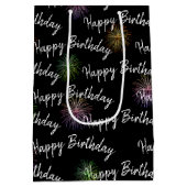 Happy Birthday vuurwerk op zwart Medium Cadeauzakje (Achterkant)