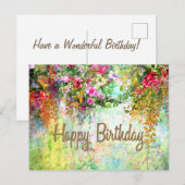 Happy Birthday Waterverf Abstracte Flowers Briefkaart (Voorkant / Achterkant)