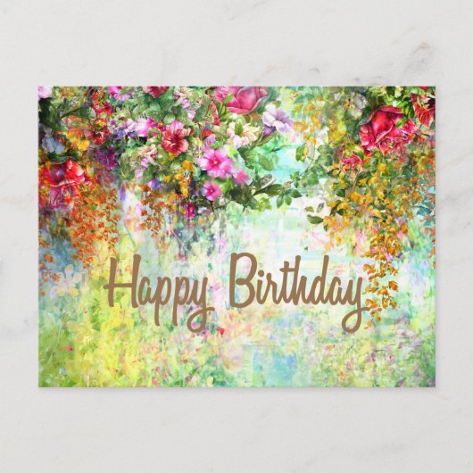 Happy Birthday Waterverf Abstracte Flowers Briefkaart (Voorkant)