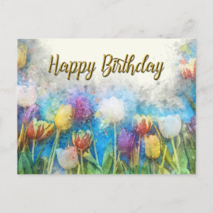 Happy Birthday Waterverf Abstracte Tulip Flowers Briefkaart