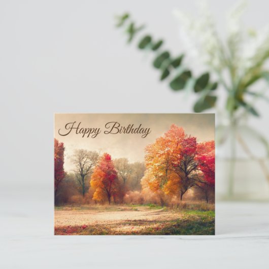 Happy Birthday Waterverf Autumn Forest Landscape Briefkaart (Staand voorkant)