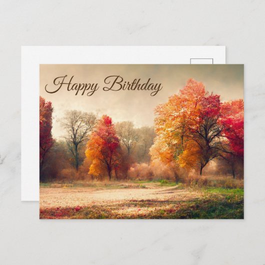 Happy Birthday Waterverf Autumn Forest Landscape Briefkaart (Voorkant / Achterkant)