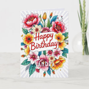Happy Birthday Waterverf Bloemenboeket Kaart