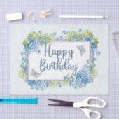 Happy Birthday Waterverf Blue Hydrangea Flowers Tissuepapier (Craft)