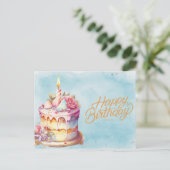 Happy Birthday Waterverf Cake met Flowers Briefkaart (Staand voorkant)