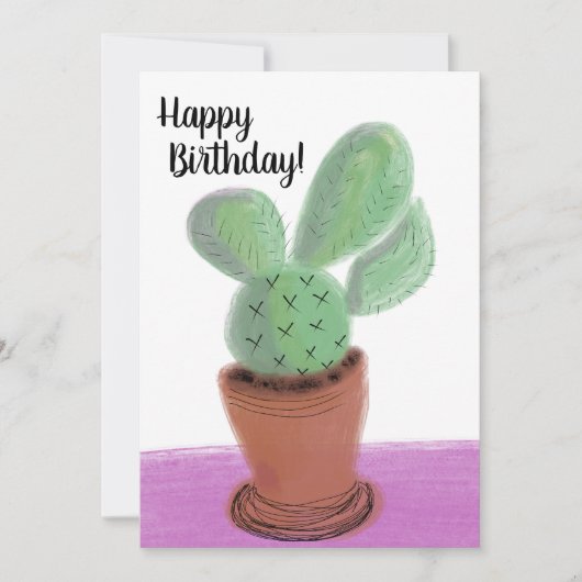 Happy Birthday Waterverf Doodle Cactus in a Pot Kaart (Voorkant)