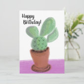 Happy Birthday Waterverf Doodle Cactus in a Pot Kaart (Staand voorkant)