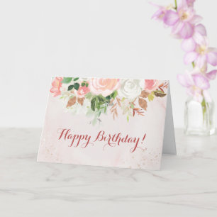 Happy Birthday Waterverf Floral Roos Kaart