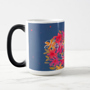 Happy Birthday Waterverf Flowers op blauw Magische Mok