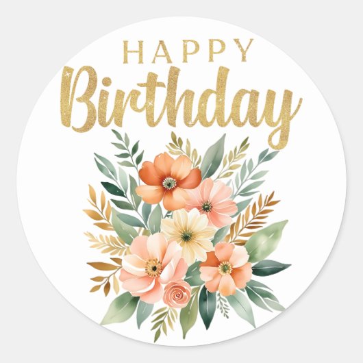 Happy Birthday Waterverf Flowers Sticker (Voorkant)