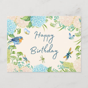 Happy Birthday Waterverf Hydrangea Flowers Briefkaart