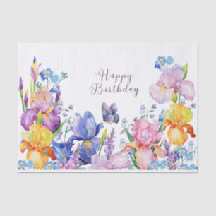 Happy Birthday Waterverf Iris Flowers en Tuin Tissuepapier