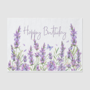 Happy Birthday Waterverf Lavender Flowers Tissuepapier