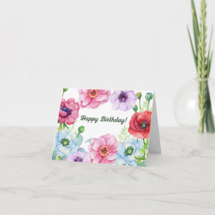 Happy Birthday Waterverf Poppy Flowers Kaart