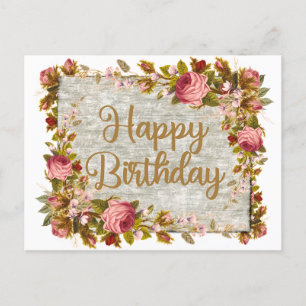 Happy Birthday  Waterverf Rozen Briefkaart