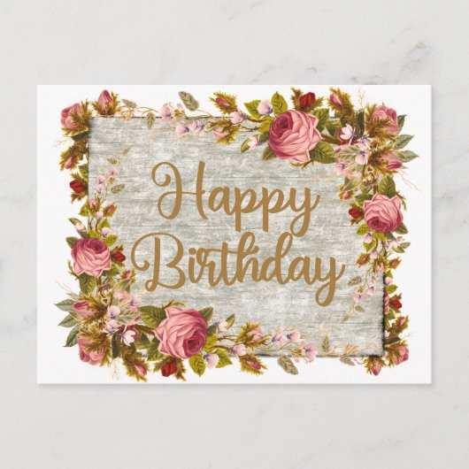 Happy Birthday  Waterverf Rozen Briefkaart (Voorkant)