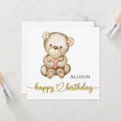 Happy Birthday Waterverf Teddy Bear Kaart (Voorkant / Achterkant in situ)